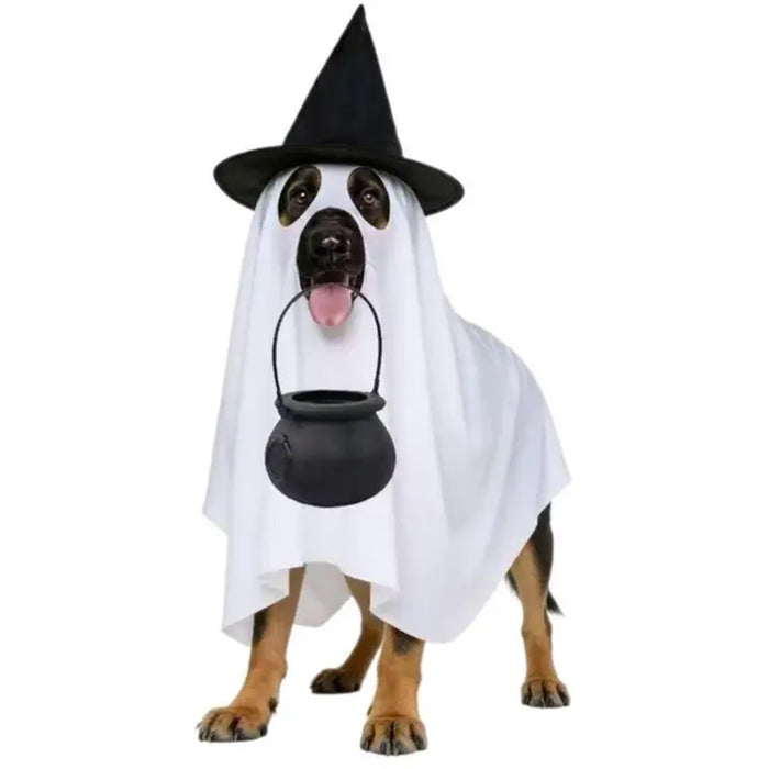 Halloween Dog Costume Ghost Outfit with Witch Hat Cute Pet Costume for Dogs Funny Puppy Halloween Costume Trick or Treat Party Accessories