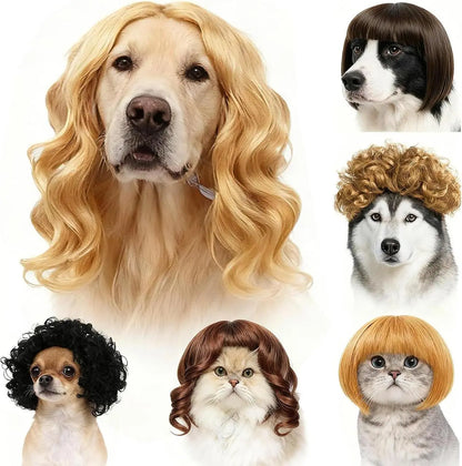 6-Pack Funny Cat & Dog Wigs with Adjustable Straps – Soft Pet Cosplay Costumes for Halloween, Christmas, Parties & Photo Shoots