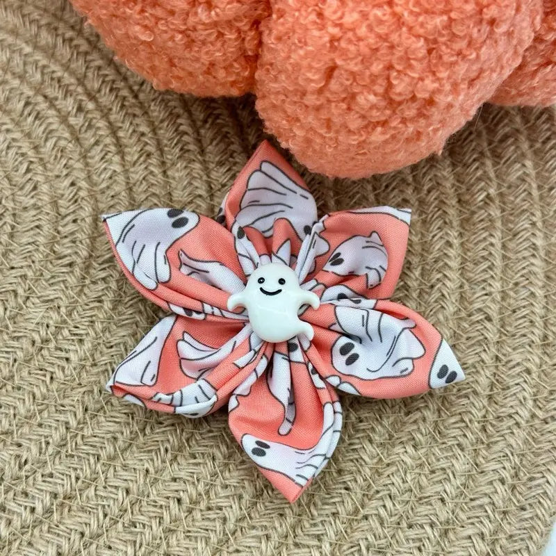 Halloween Collar Flowers for Dogs & Cats - 3 Inch & 4 Inch Options with Orange Polka Dot Design - Handcrafted Cotton Flowers for Festive Halloween Celebrations