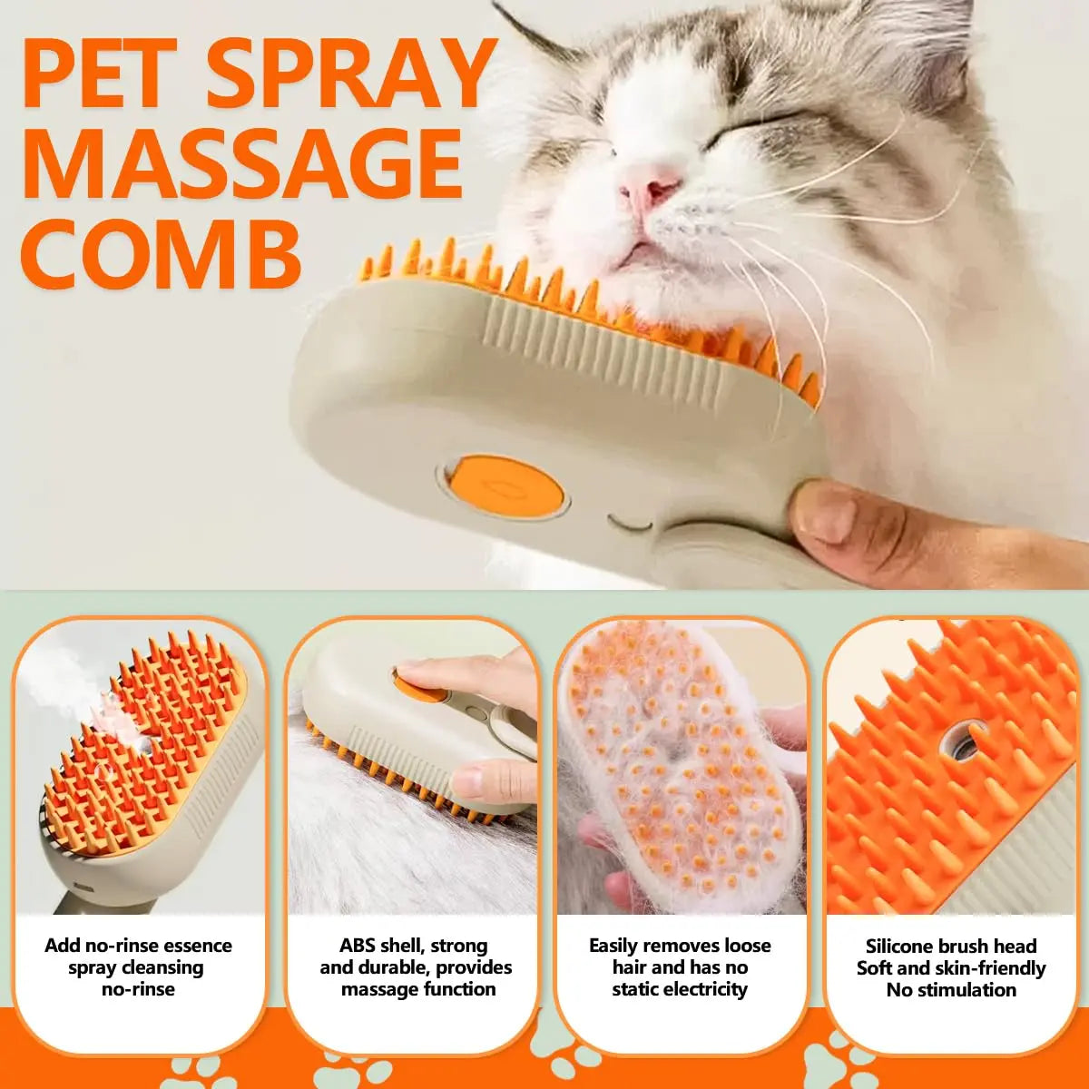 Pet Steam Brush,Cat Dog Hair Remover, Adjustable Pet Hair Remover,Pet Steamy Mist,Steam Pet Brush for Pet Hair 3-IN-1 Steamy Cat Brush Grooming Comb for Dogs Steam Brush for Cats Remove Flying Fur Steam Advanced Pet Hair Removal Comb Pet Pal Brush