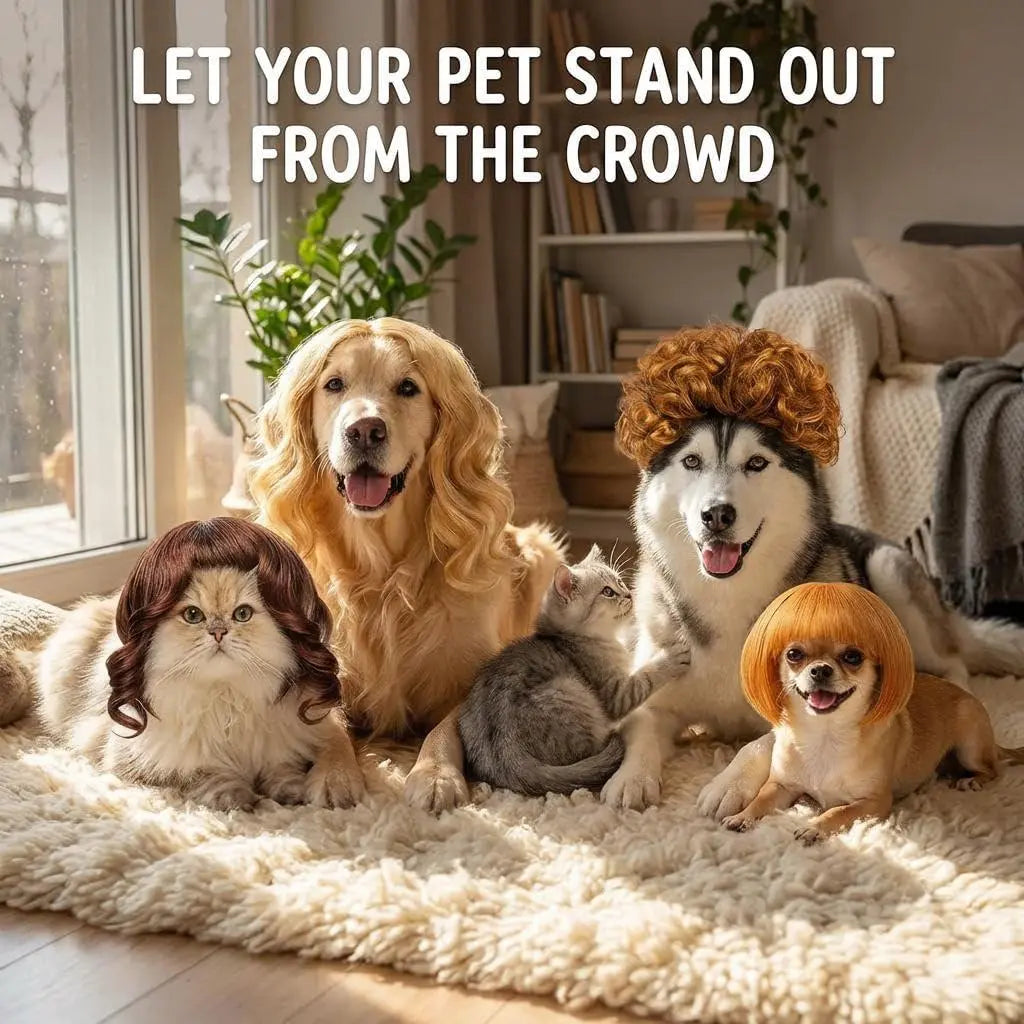 6-Pack Funny Cat & Dog Wigs with Adjustable Straps – Soft Pet Cosplay Costumes for Halloween, Christmas, Parties & Photo Shoots
