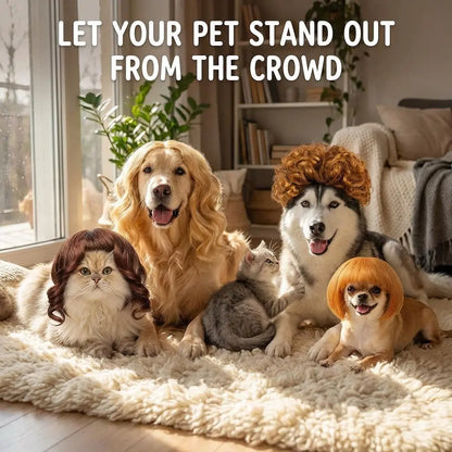 6-Pack Funny Cat & Dog Wigs with Adjustable Straps – Soft Pet Cosplay Costumes for Halloween, Christmas, Parties & Photo Shoots