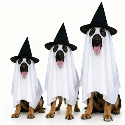Halloween Dog Costume Ghost Outfit with Witch Hat Cute Pet Costume for Dogs Funny Puppy Halloween Costume Trick or Treat Party Accessories