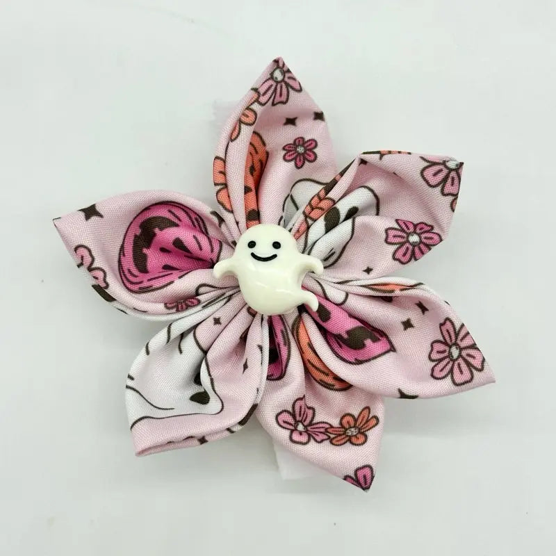 Halloween Collar Flowers for Dogs & Cats - 3 Inch & 4 Inch Options with Orange Polka Dot Design - Handcrafted Cotton Flowers for Festive Halloween Celebrations