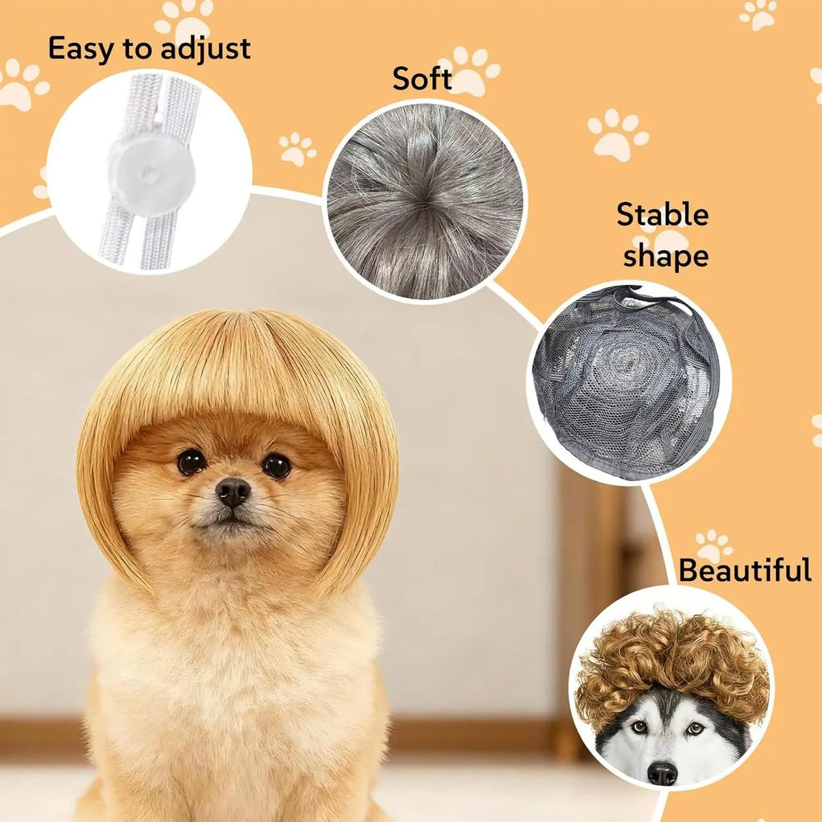 6-Pack Funny Cat & Dog Wigs with Adjustable Straps – Soft Pet Cosplay Costumes for Halloween, Christmas, Parties & Photo Shoots