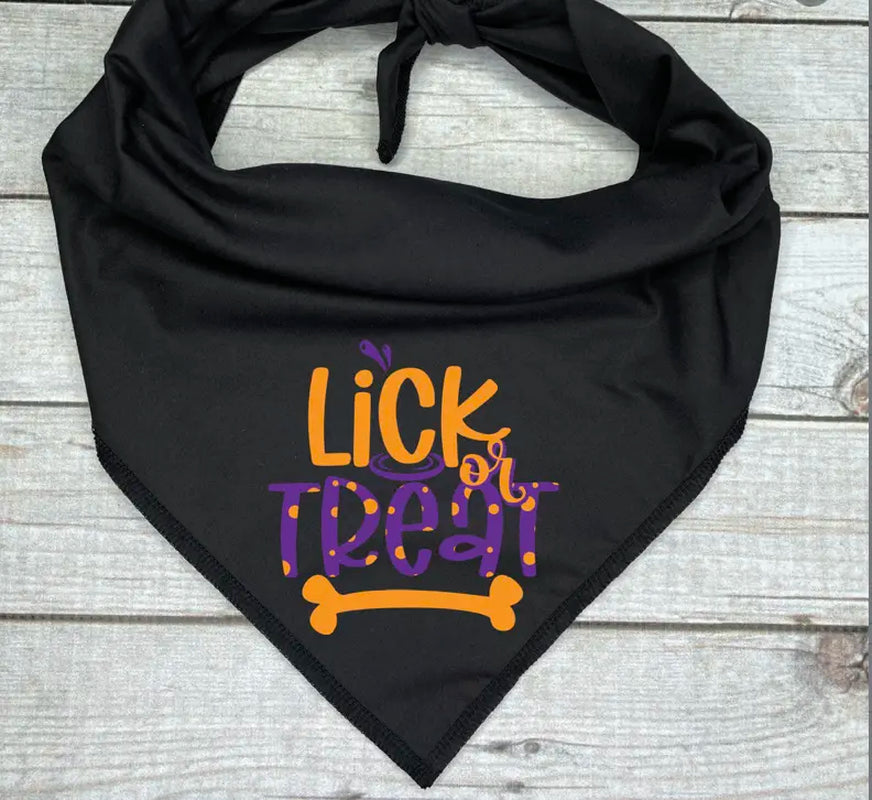 Halloween Dog Bandana - Lick or Treat Pumpkin Print Design Reversible Bandana for Dogs Sizes X-Small to X-Large Festive Fashion Halloween Essentials