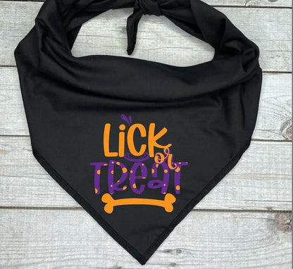 Halloween Dog Bandana - Lick or Treat Pumpkin Print Design Reversible Bandana for Dogs Sizes X-Small to X-Large Festive Fashion Halloween Essentials