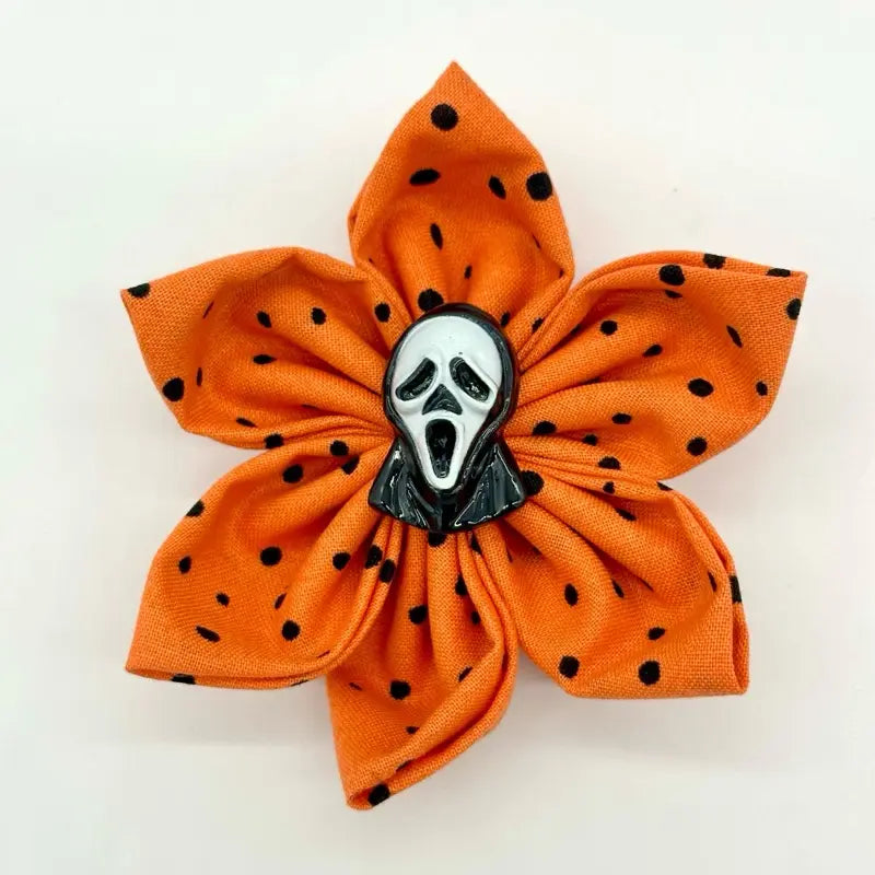 Halloween Collar Flowers for Dogs & Cats - 3 Inch & 4 Inch Options with Orange Polka Dot Design - Handcrafted Cotton Flowers for Festive Halloween Celebrations