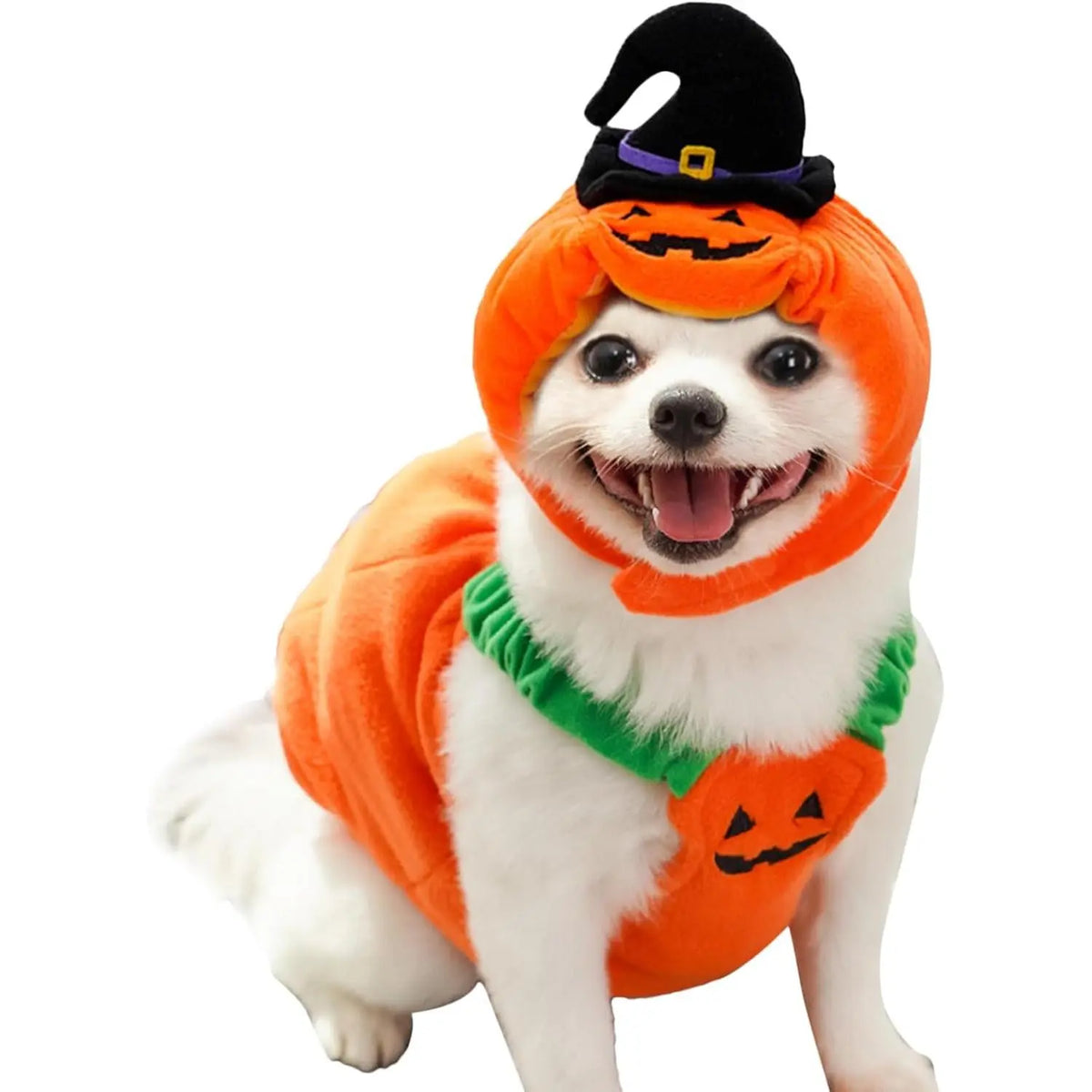 Halloween Pumpkin Dog Costume with Witch Hat, Cute Pet Pumpkin Outfit Warm Fleece Puppy Clothes for Small Medium Dogs Cats Halloween Party Cosplay Dress Up