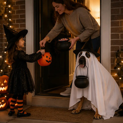 Halloween Dog Costume Ghost Outfit with Witch Hat Cute Pet Costume for Dogs Funny Puppy Halloween Costume Trick or Treat Party Accessories