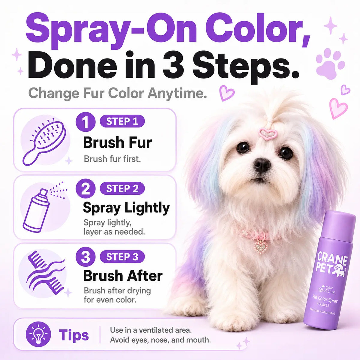 Pet Safe Color Spray-Crane Pet，Temporary Pet Hair Color Spray – Non Toxic&Washable，