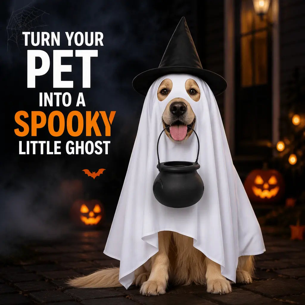 Halloween Dog Costume Ghost Outfit with Witch Hat Cute Pet Costume for Dogs Funny Puppy Halloween Costume Trick or Treat Party Accessories