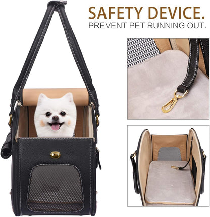 Dog Carrier Purse, Pet Carrier, Foldable Waterproof Premium PU Leather Pet Travel Portable Bag Carrier for Cat and Small Dog Home & Outdoor Small Black