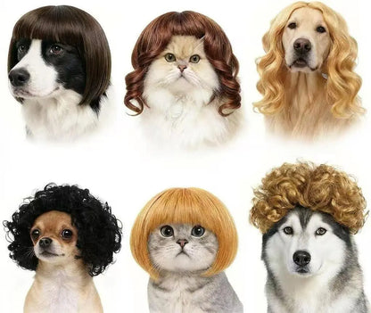 6-Pack Funny Cat & Dog Wigs with Adjustable Straps – Soft Pet Cosplay Costumes for Halloween, Christmas, Parties & Photo Shoots