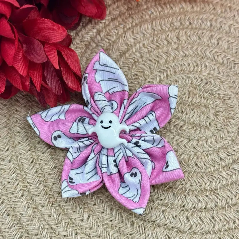 Halloween Collar Flowers for Dogs & Cats - 3 Inch & 4 Inch Options with Orange Polka Dot Design - Handcrafted Cotton Flowers for Festive Halloween Celebrations