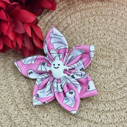 Halloween Collar Flowers for Dogs & Cats - 3 Inch & 4 Inch Options with Orange Polka Dot Design - Handcrafted Cotton Flowers for Festive Halloween Celebrations