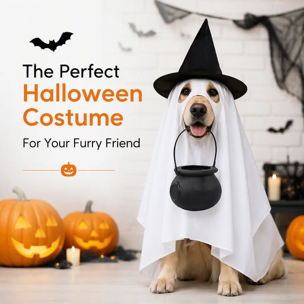 Halloween Dog Costume Ghost Outfit with Witch Hat Cute Pet Costume for Dogs Funny Puppy Halloween Costume Trick or Treat Party Accessories