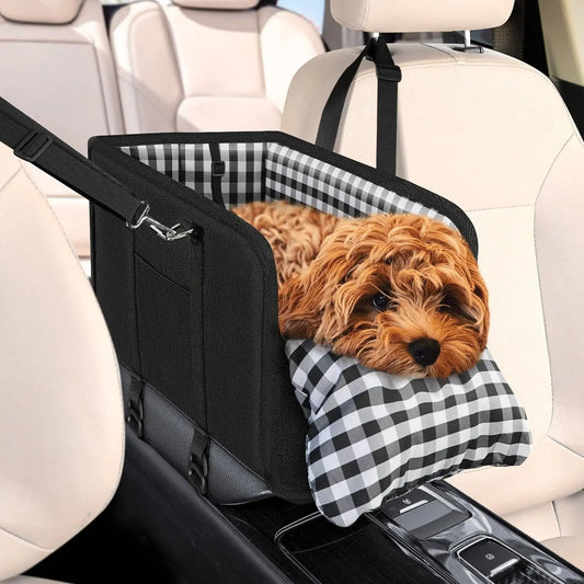 Must-Have Center Console Dog Car Seat for Small Pets up to 12 Lbs, Armrest Booster Seat with Built-In Leash, Cozy Travel Pet Bed for Dogs & Cats