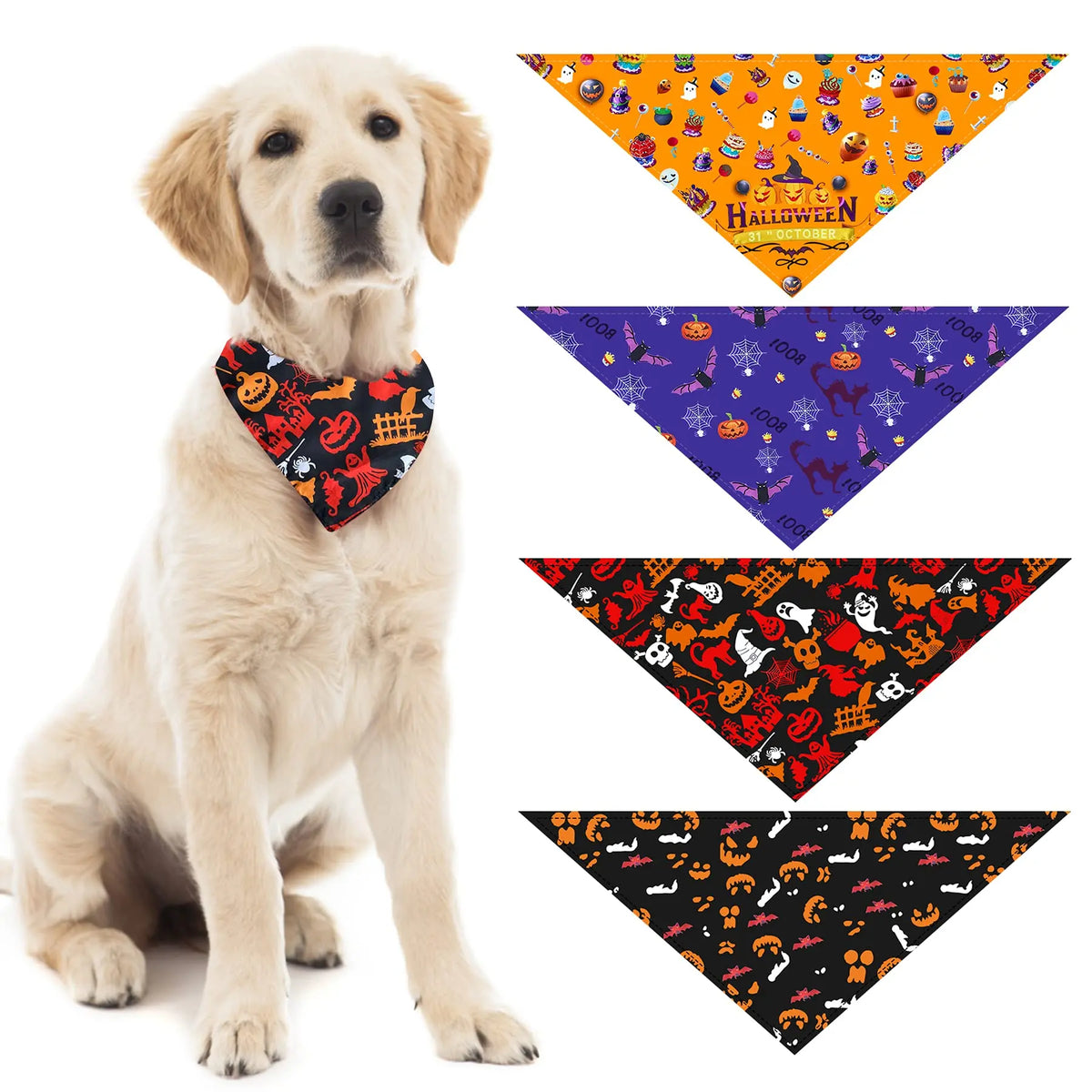 4 Pack Halloween Dog Bandanas,Adjustable Triangle Bibs Pumpkin Dog Bandana Pet Scarf for Small Medium Large Dogs and Cats Halloween Pet Costume Supply Gift