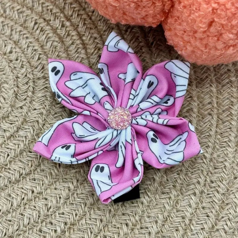 Halloween Collar Flowers for Dogs & Cats - 3 Inch & 4 Inch Options with Orange Polka Dot Design - Handcrafted Cotton Flowers for Festive Halloween Celebrations