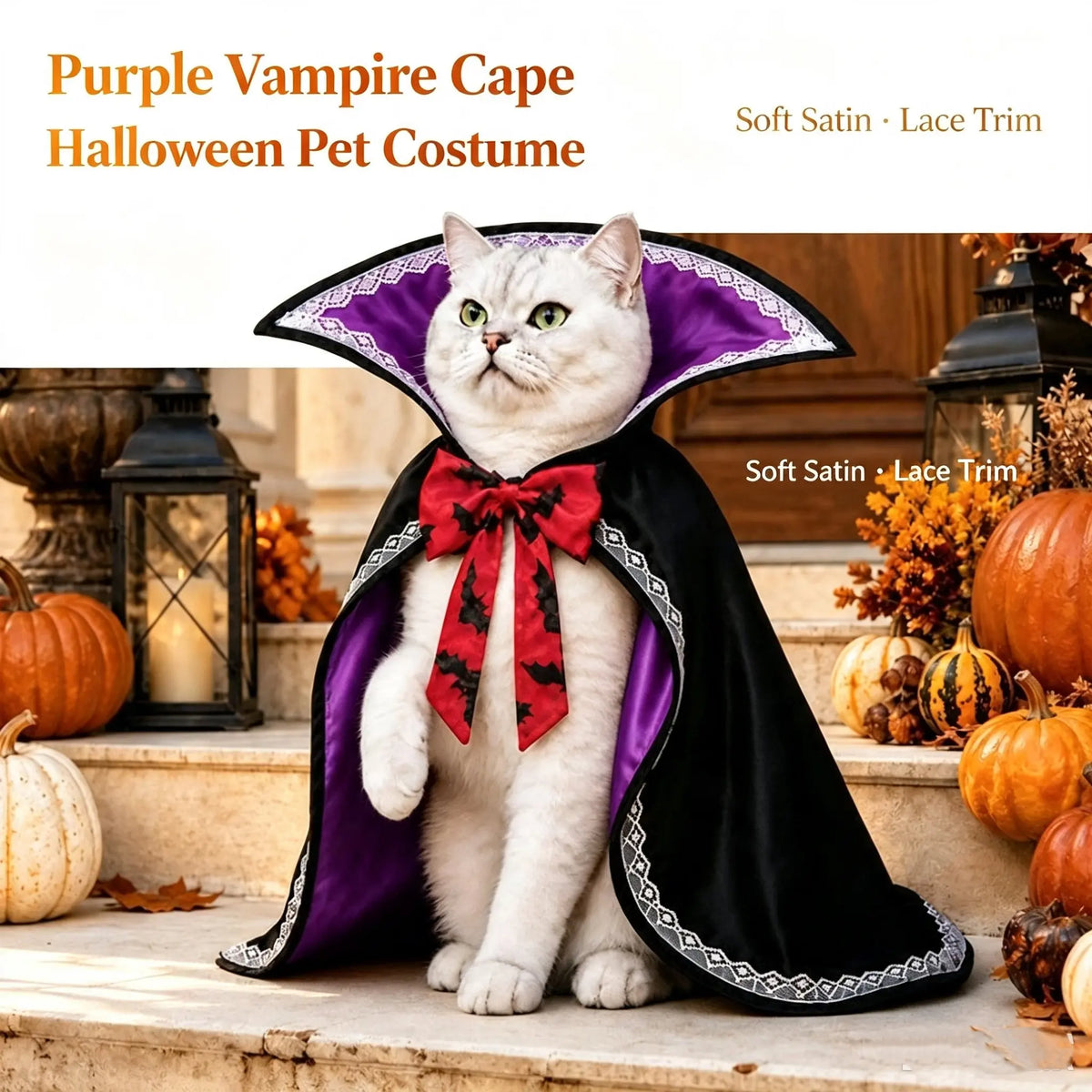Pet Halloween Vampire Cape Bat Costume, Dog Cat Transformation Funny Cosplay Clothes, Hooded Shawl for Pets, Perfect for Halloween Parties