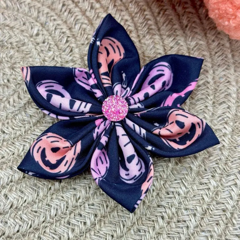 Halloween Collar Flowers for Dogs & Cats - 3 Inch & 4 Inch Options with Orange Polka Dot Design - Handcrafted Cotton Flowers for Festive Halloween Celebrations