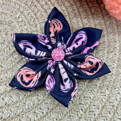 Halloween Collar Flowers for Dogs & Cats - 3 Inch & 4 Inch Options with Orange Polka Dot Design - Handcrafted Cotton Flowers for Festive Halloween Celebrations