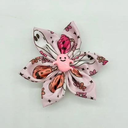 Halloween Collar Flowers for Dogs & Cats - 3 Inch & 4 Inch Options with Orange Polka Dot Design - Handcrafted Cotton Flowers for Festive Halloween Celebrations