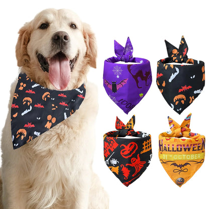 4 Pack Halloween Dog Bandanas,Adjustable Triangle Bibs Pumpkin Dog Bandana Pet Scarf for Small Medium Large Dogs and Cats Halloween Pet Costume Supply Gift