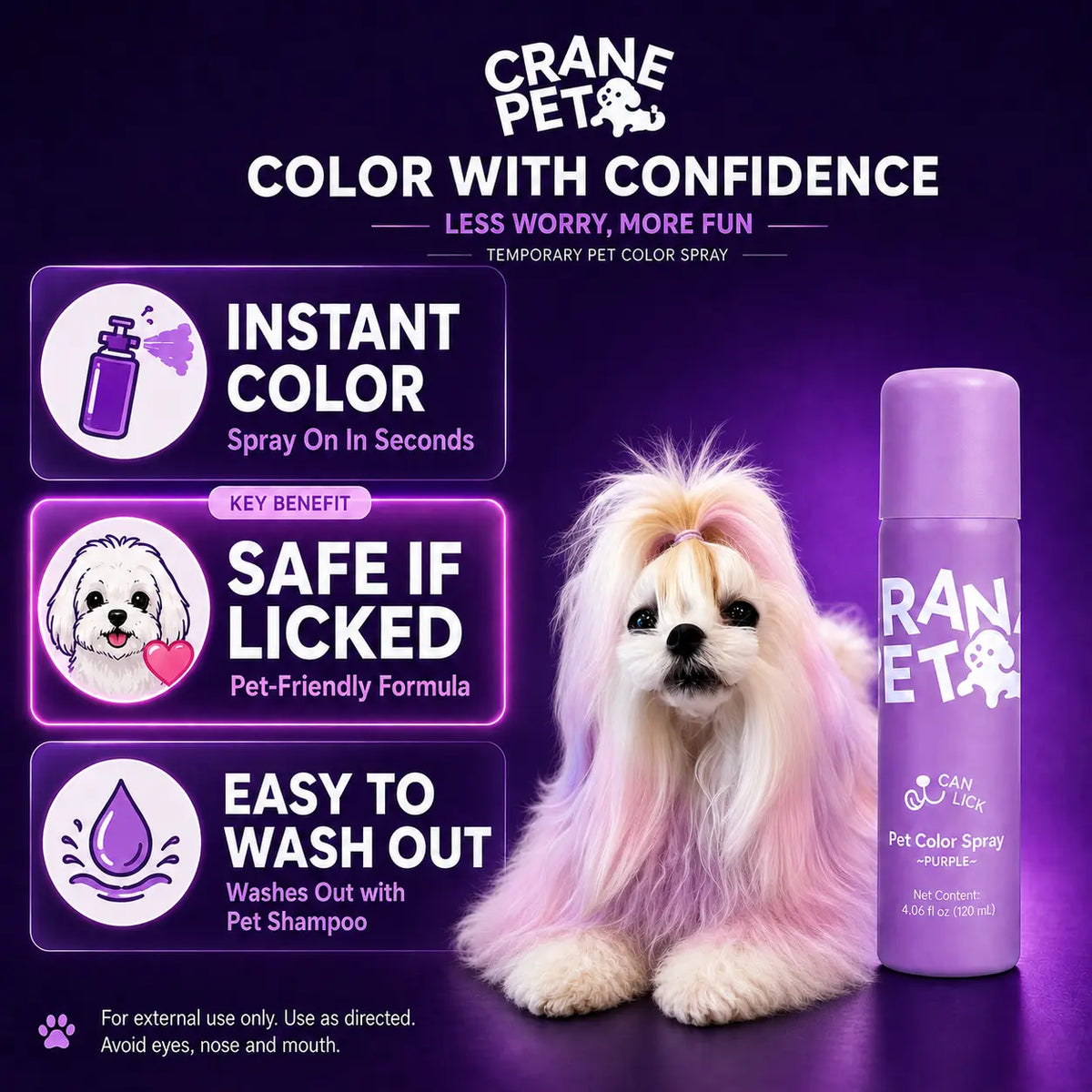 Pet Safe Color Spray-Crane Pet，Temporary Pet Hair Color Spray – Non Toxic&Washable，