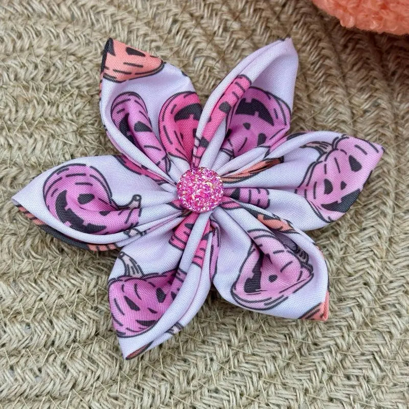 Halloween Collar Flowers for Dogs & Cats - 3 Inch & 4 Inch Options with Orange Polka Dot Design - Handcrafted Cotton Flowers for Festive Halloween Celebrations