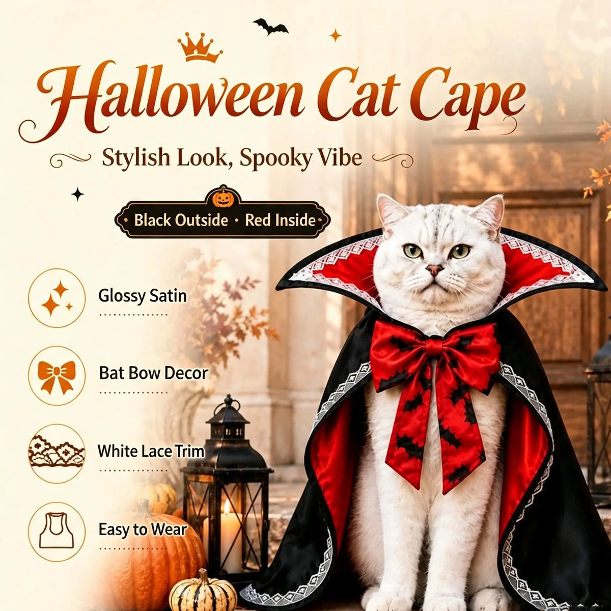 Pet Halloween Vampire Cape Bat Costume, Dog Cat Transformation Funny Cosplay Clothes, Hooded Shawl for Pets, Perfect for Halloween Parties