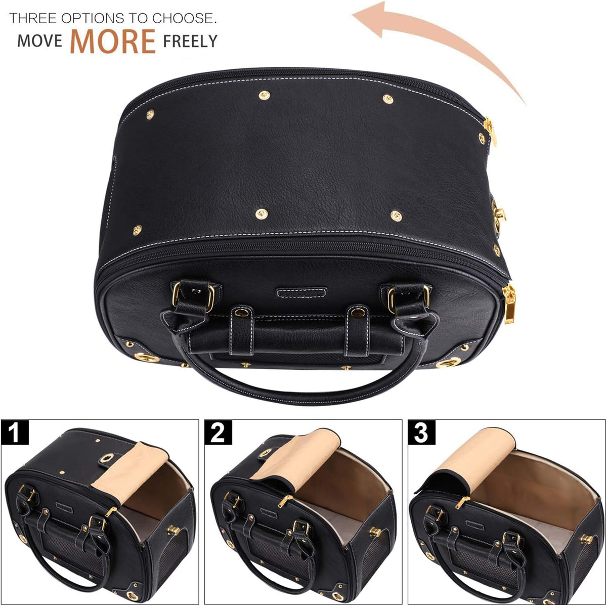 Dog Carrier Purse, Pet Carrier, Foldable Waterproof Premium PU Leather Pet Travel Portable Bag Carrier for Cat and Small Dog Home & Outdoor Small Black