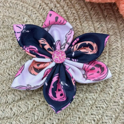 Halloween Collar Flowers for Dogs & Cats - 3 Inch & 4 Inch Options with Orange Polka Dot Design - Handcrafted Cotton Flowers for Festive Halloween Celebrations