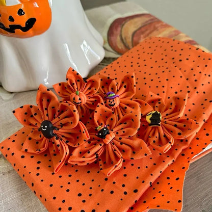 Halloween Collar Flowers for Dogs & Cats - 3 Inch & 4 Inch Options with Orange Polka Dot Design - Handcrafted Cotton Flowers for Festive Halloween Celebrations